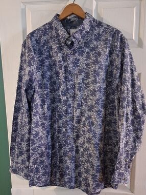 Men's Blue Floral Casual Button-Down Shirt